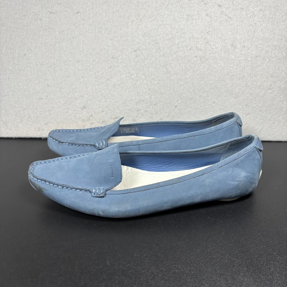 Lacoste Women Indre Nubuck Light Blue Suede Loafers Driving Mocs Size 10